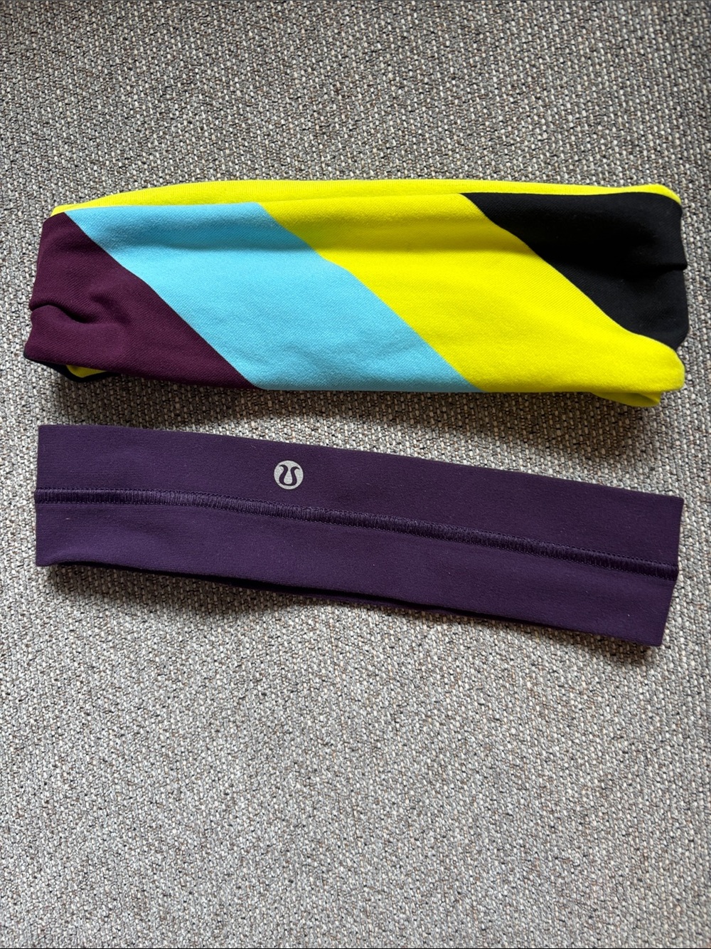 Lulu Lemon Colorblock Headband and a Purple one